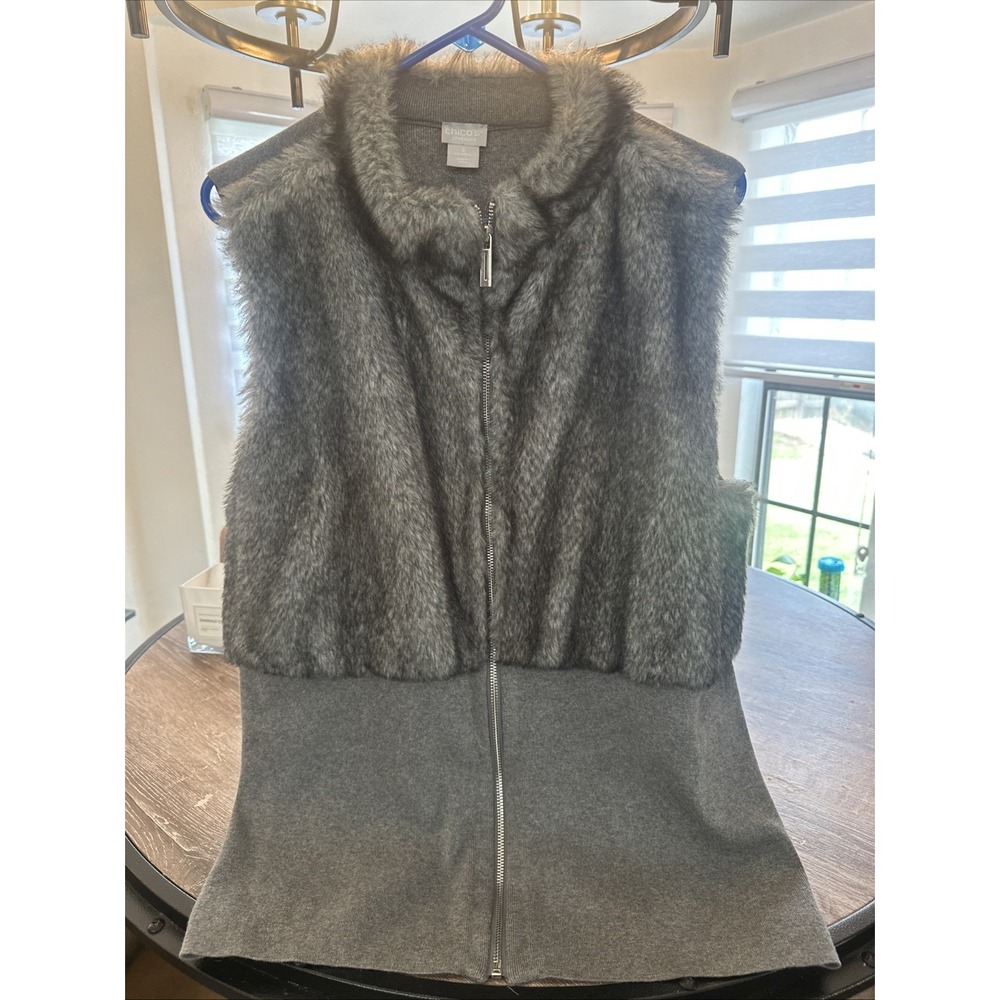 Gently Loved Chico's Women's Gray Faux Fur Vest, Sz. 3 (US XL)